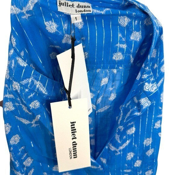 Juliet Dunn NEW Sapphire Small Flower Lurex Flared Sleeve Mini Dress Size S