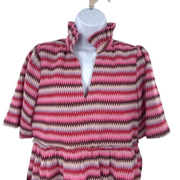 Tuckernuck NEW Pink Chevron Knit Stripe Crawford Relaxed Fit Mini Dress M
