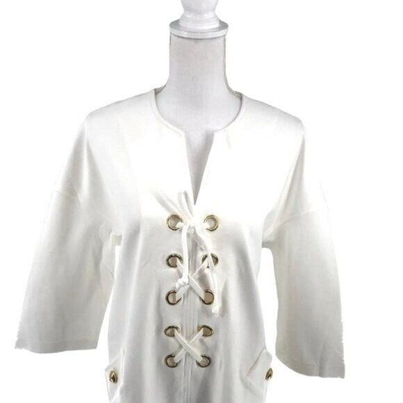 Tuckernuck | NEW White Ellington Three-quarter Sleeve Lace Up Mini Dress Size S