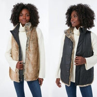 Tuckernuck NEW Faux Fur Reversible Full Zip Baker Brown Tan Vest Size M