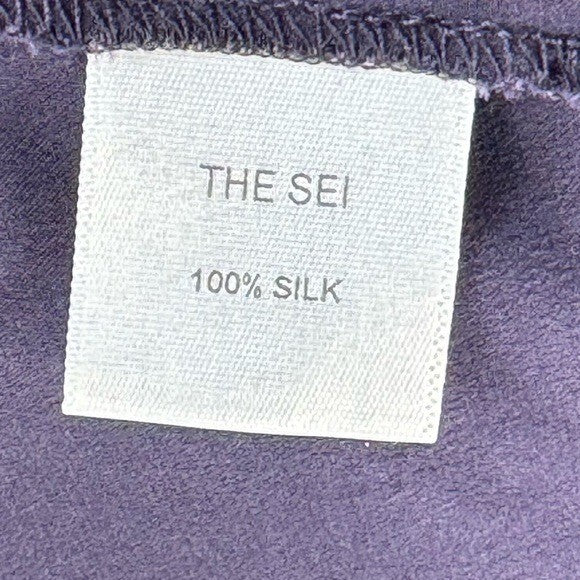 The Sei 100% Silk Long Sleeve Tie Satin Front Blouse in Fig Purple Size 10