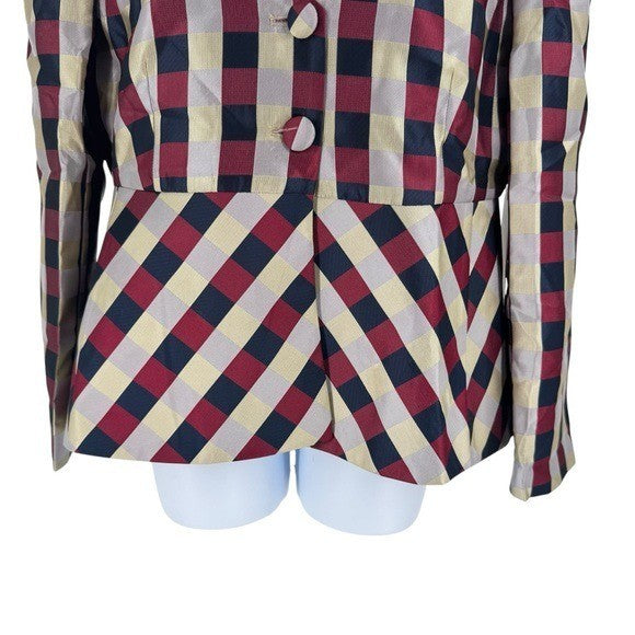 Tuckernuck NEW Bordeaux Check Jacquard Zoey Top Jacket Size L