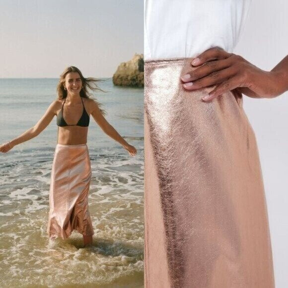 Tuckernuck x India Hicks NEW Gold Metallic London A Line Midi Skirt Size 0