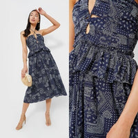 En Saison NEW Navy White Daytona Western Coastal Cowgirl Midi Dress Size Large