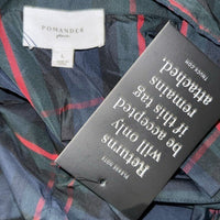 Pomander Place NEW Fraser Navy Plaid Ashlen Peplum Long Sleeve Blouse Top Size L