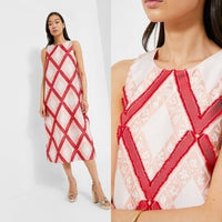 Tuckernuck NEW Vermillion Trellis Fil Coupe Francine Formal Midi Dress Size XXS