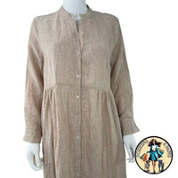 Pomander Place NEW Flax Lydell Tan Long Sleeve Button Down Maxi Dress Size Large