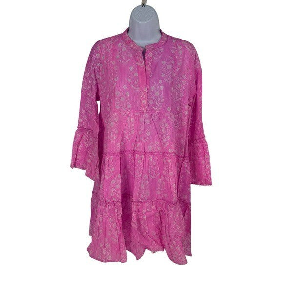 Juliet Dunn NEW Exclusive Orchid Small Flower Lurex Flared Sleeve Dress Size XS