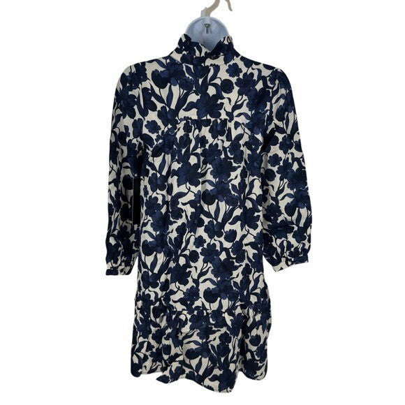 Tuckernuck NEW Blue Poppy Palmerston Drop Waist Long Sleeve Mini Dress Size XXS