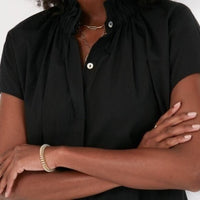 Pomander Place | NEW Black Rae Short Cap Sleeve Ruffle Collar Blouse Size S