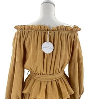 Petal and Pup NEW Callie Off the Shoulder Gauzy Ruffle Mini Dress Yellow Size L
