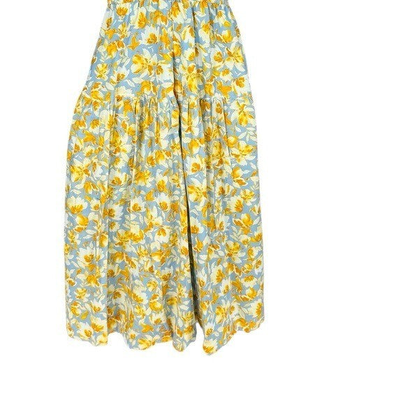 Hyacinth House NEW Blue and Orange Floral Puff Sleeve Pauline Midi Dress XXS