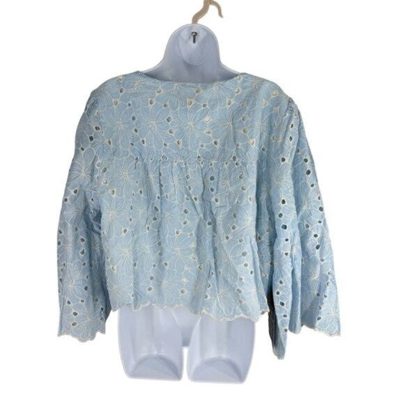 Tuckernuck NEW Airy Blue Eyelet Daniella Lace Flared sleeve Blouse Top Size XL