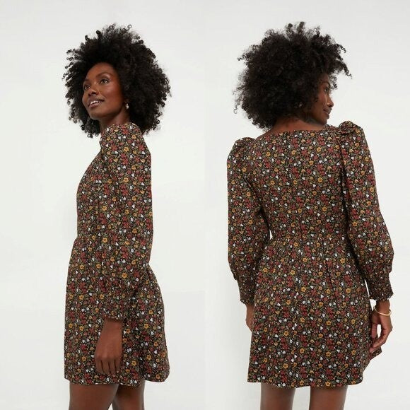 Hyacinth House NEW Black Multi Floral Spencer Long Sleeve Mini Dress Size S