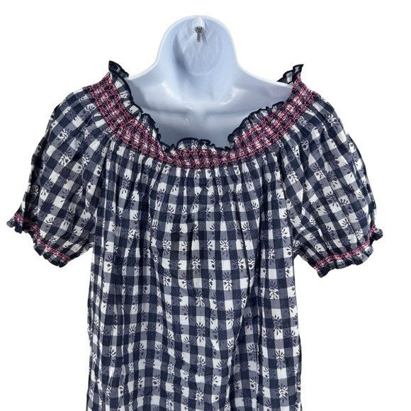 Tuckernuck NEW Tnuck Beach Embroidered Blue Check Gingham Toulon Coverup Size L