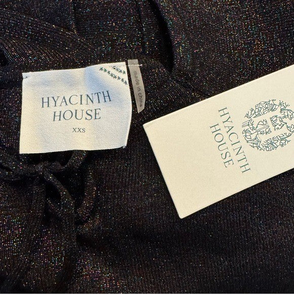 Hyacinth House NEW Black Metallic Long Sleeve Selena Knit Mini Dress Size XXS