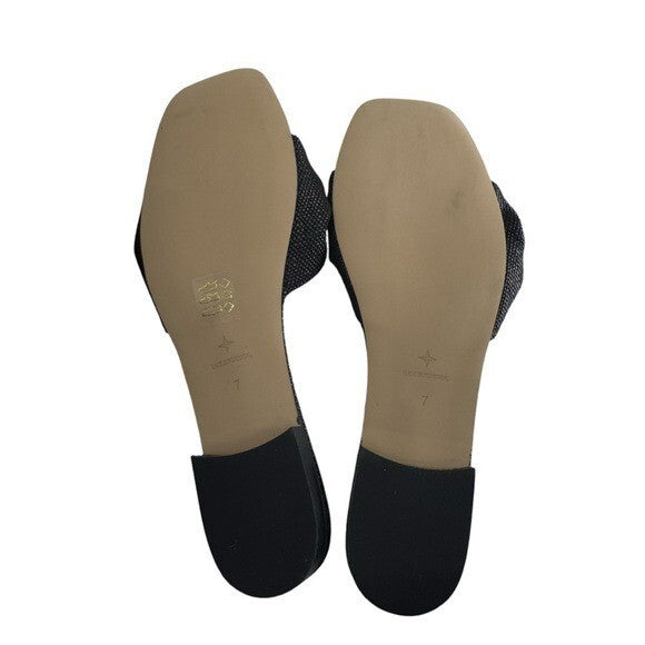 Tuckernuck NEW Black Raffia Britt Square Toe Knot Slip On Flat Sandal Size 7