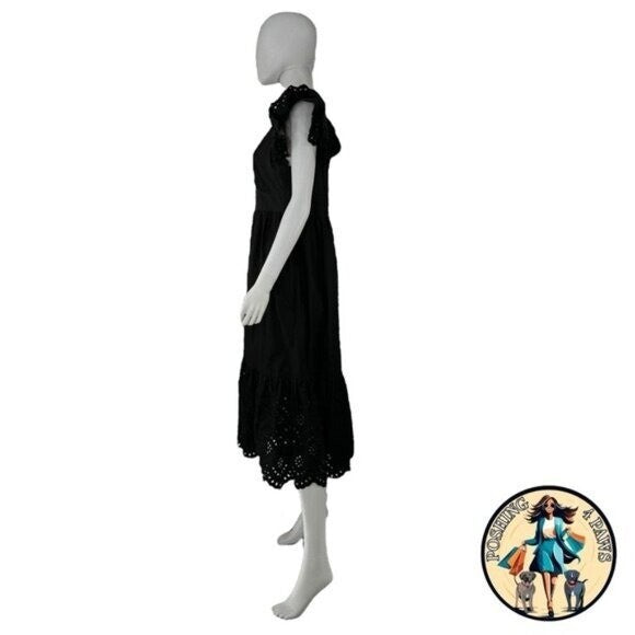 Hyacinth House NEW Black Eyelet Marshall V Neck Classic Midi Dress Size XXS
