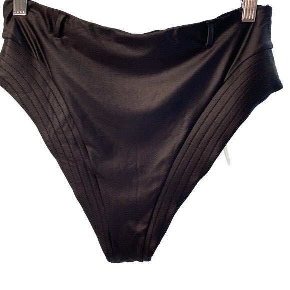 Devon Windsor Delilah Metallic Black High Waist Bikini Swim Bottom Size M NEW