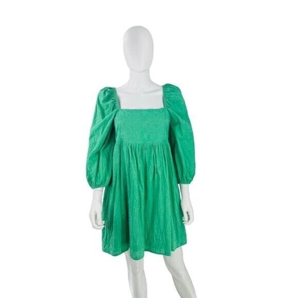 Pomander Place NEW Green Embroidered Puff Sleeve Elizabeth Mini Dress Size XL