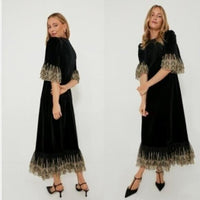 Pomander Place NEW Black Lillith Gold Lace Formal Maxi Dress Size L