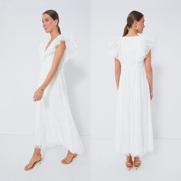 Tuckernuck | NEW White Onyx Tulle Giselle Formal Embroidered Maxi Gown Size XXL