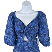 Hyacinth House NEW Blue Mod Paisley Bianca Puff Sleeve Mini Dress Size XXS