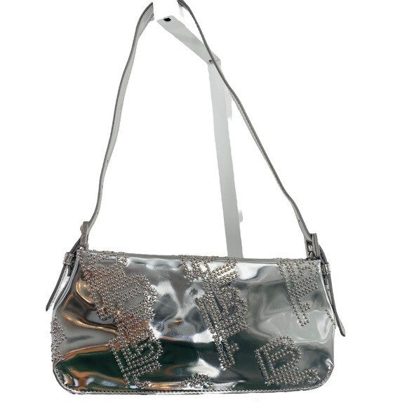BY FAR Dulce Logo Mini Shoulder Bag in Metallic Silver