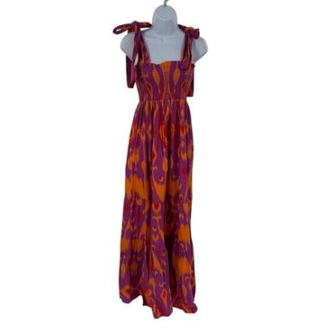 Sheridan French NEW Kelly Maxi Bow Dress in Sunset Ikat Purple Orange Size S