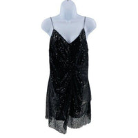 Petal & Pup | NEW Riri Sequin Cocktail V-Neckline Wrap Mini Dress Black Size L