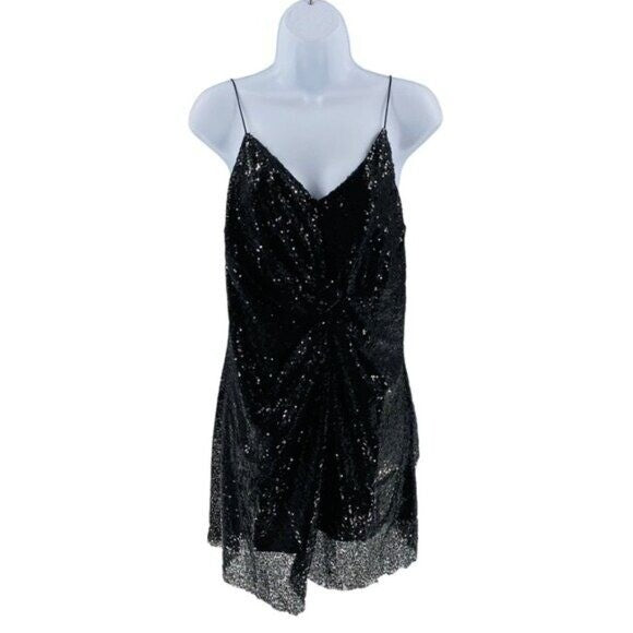Petal & Pup | NEW Riri Sequin Cocktail V-Neckline Wrap Mini Dress Black Size L