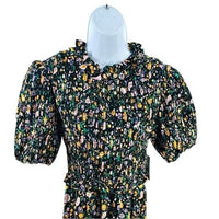 Hyacinth House | NEW Black Multi Floral Smocked Samantha Midi Dress Size XS