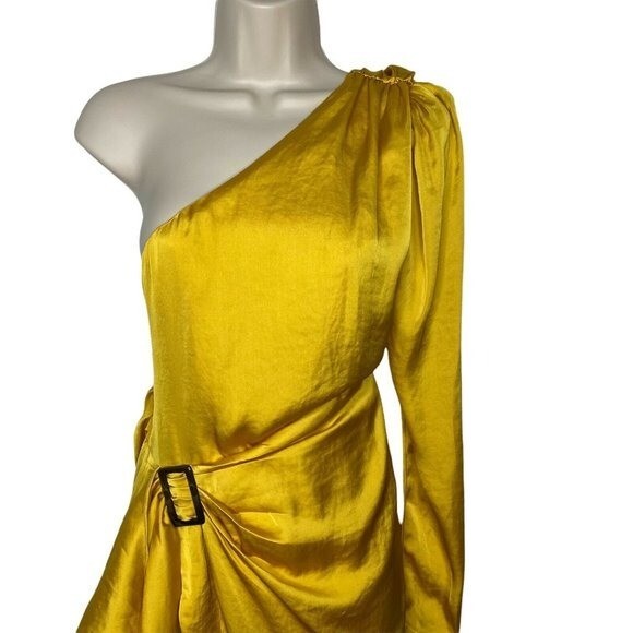 Lovers + Friends NEW Ana One Shoulder Satin Party Mini Dress in Yellow Size XXS
