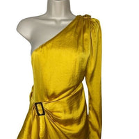 Lovers + Friends NEW Ana One Shoulder Satin Party Mini Dress in Yellow Size XXS
