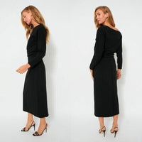 Tuckernuck NEW Black Esta Formal Long Sleeve Asymmetrical Midi Dress Size 6
