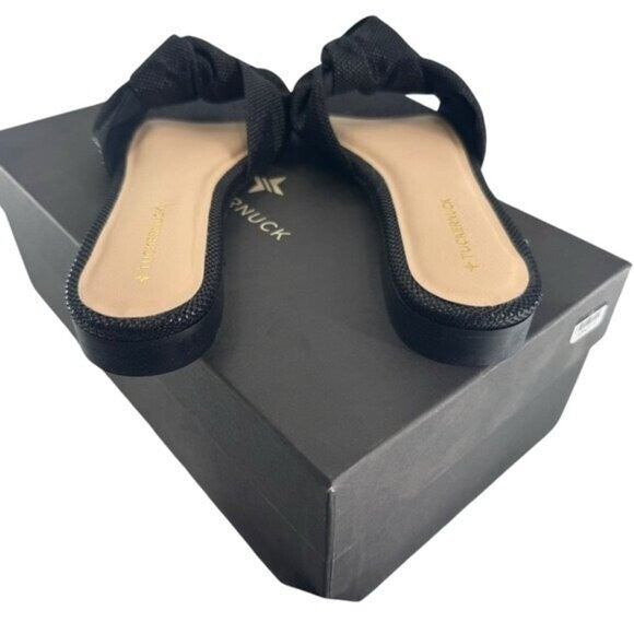 Tuckernuck NEW Black Raffia Britt Square Toe Knot Slip On Flat Sandal Size 7