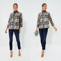 Tuckernuck NEW Midnight Primrose Jacquard Preppy Floral Bow Blouse Size M