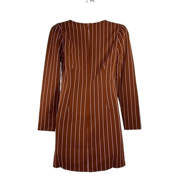 Privacy Please | NEW Curtis Long Sleeve Mini Dress in Tan Stripe Size XS