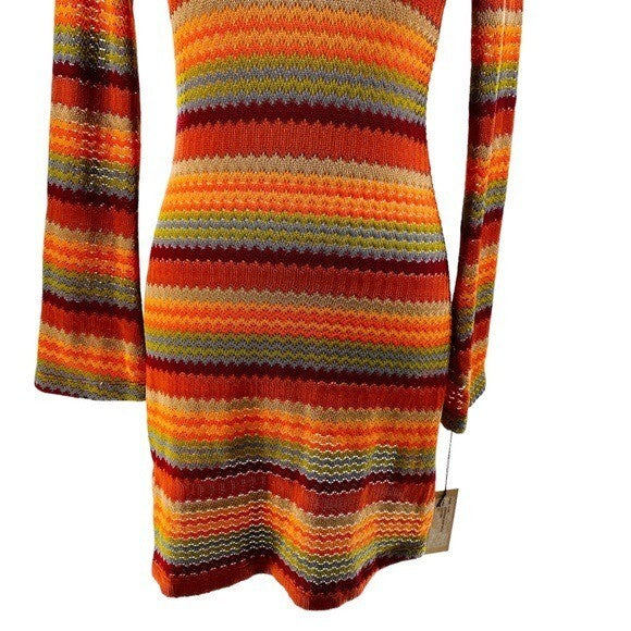 Only Hearts NEW Kingston Bell Sleeve Crochet Mini Dress in Orange Multi Size XS
