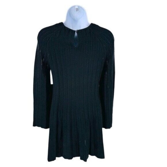Pomander Place NEW Black Adi Long Belle Sleeve Ribbed Knit Mini Dress Size M