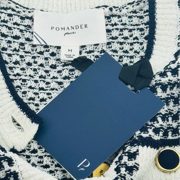 Pomander Place NEW Navy Stripe Bardot Sleeveless Knit Classic Mini Dress Size M