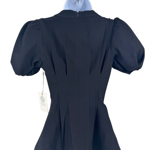Hyacinth House NEW Black Emelia Short Puff Sleeve Fit and Flare Mini Dress XXS