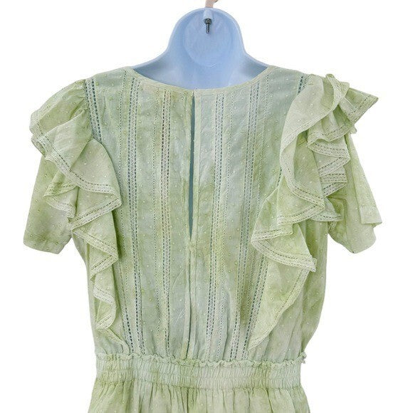 LoveShackFancy Natasha Green Lace Embroidered Tiered Ruffle Mini Dress Size L