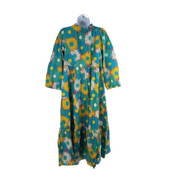 Tuckernuck NEW Salty Paloma Blue Daisy Retro Long Sleeve Caftan Size M