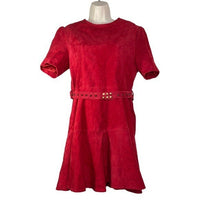 Karina Grimaldi Angelina Suede Leather Mini Dress in Ruby Size M