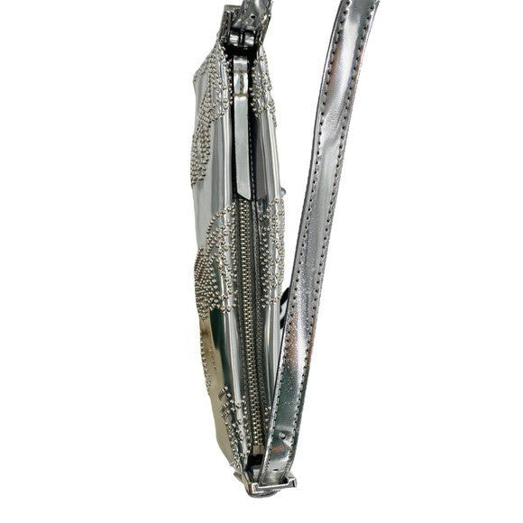 BY FAR Dulce Logo Mini Shoulder Bag in Metallic Silver