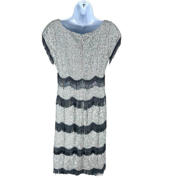 Batsheva NEW Octavia Cocktail Party Formal Midi Dress in Silver Sequin Size 6