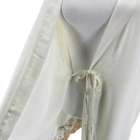 Flora Nikrooz NEW Rosa Kimono Satin Lace Trim Robe in Ivory Size M