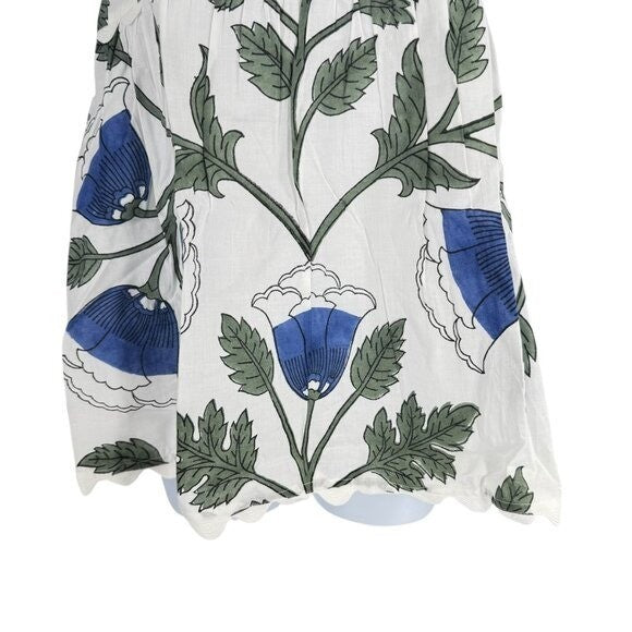 Juliet Dunn NEW White and Klein Blue Baby Doll Floral Scalloped Top Size M