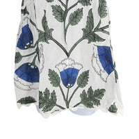 Juliet Dunn NEW White and Klein Blue Baby Doll Floral Scalloped Top Size M